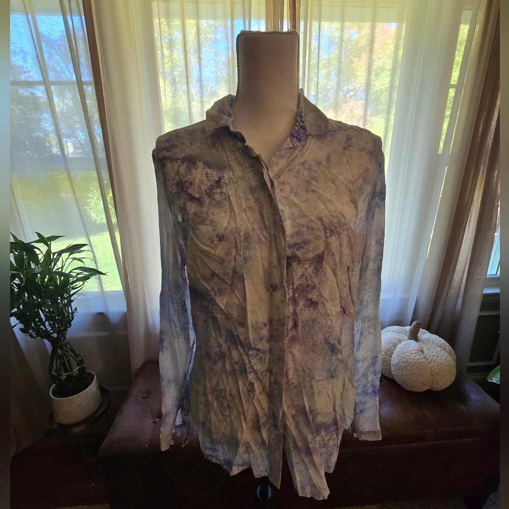 NWT, Anthropologie, Cloth & Stone, Watercolor Shirt, Light Blue, Purple, Size M